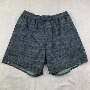 Lululemon Mens Medium Gray Black Striped Surge Short Lined 7" Nylon Reflective